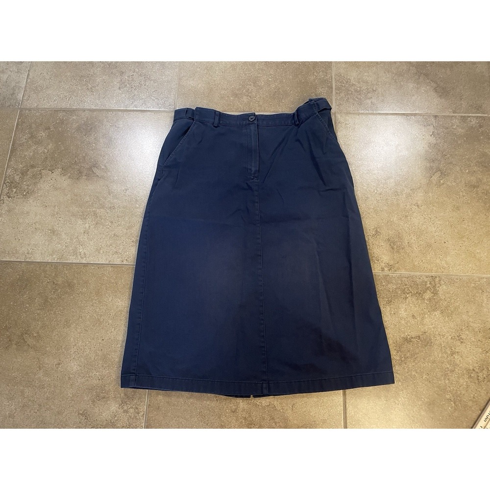 Vintage LL Bean Womens Sz 14 PETITE Long Navy Twill Skirt A Line 90s Y2K Waist